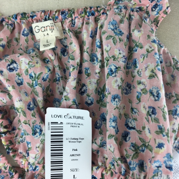 Ganji LA Love Culture Pink Floral Crop Top Sz L - Picture 6 of 7